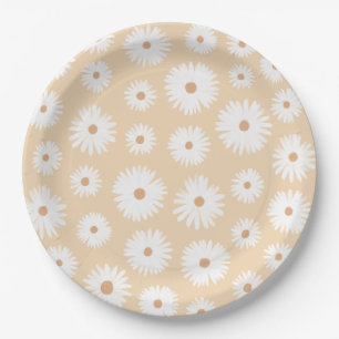 Yellow Boho Daisy Floral Girl Baby Shower Paper Plate