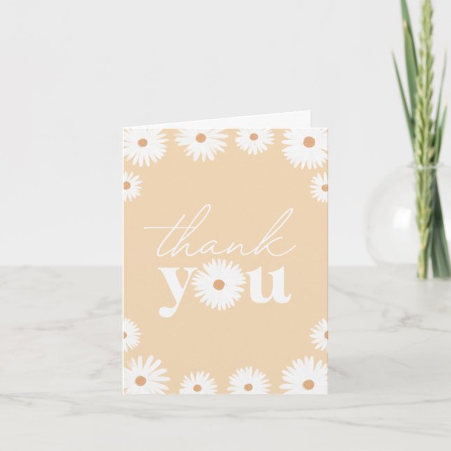 Yellow Boho Daisy Floral Girl Baby Shower Thank You Card (Front)