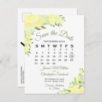 Yellow Boho Floral Wedding Save the Date Calendar