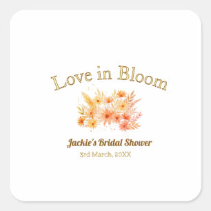 yellow boho love in Bloom bridal shower name retro Square Sticker