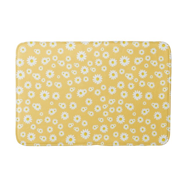 Yellow Boho Spring Daisies Pattern Bath Mat (Front)
