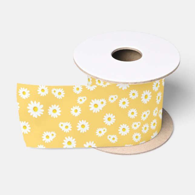 Yellow Boho Spring Daisies Pattern Satin Ribbon (Spool)