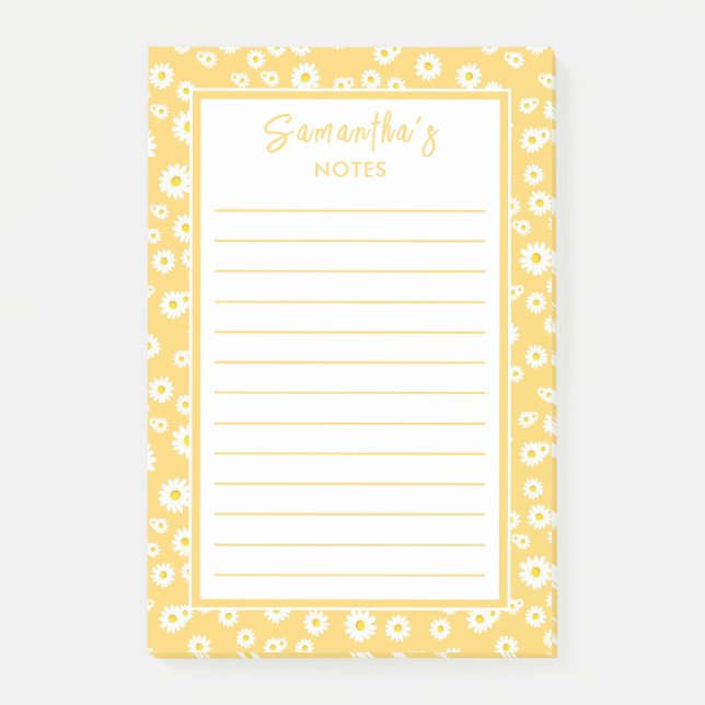 Yellow Boho Spring Daisies Post-it Notes (Front)