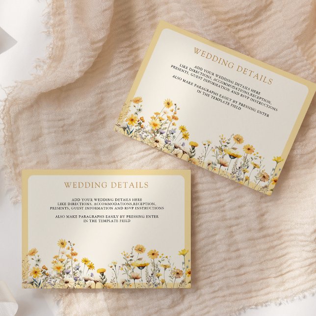 Yellow Boho Wildflower Floral Wedding Details Enclosure Card (Creator Uploaded)