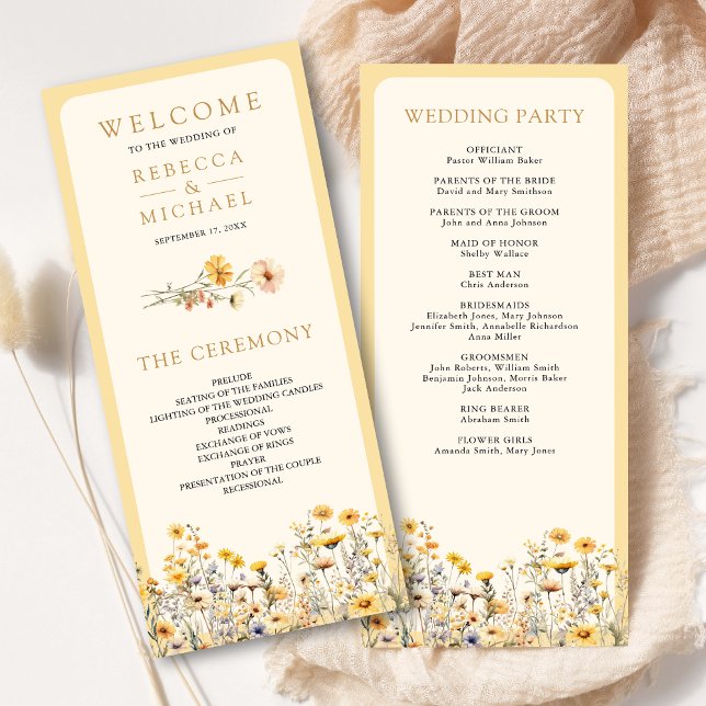 Yellow Boho Wildflower Floral Wedding Program (Creator Uploaded)