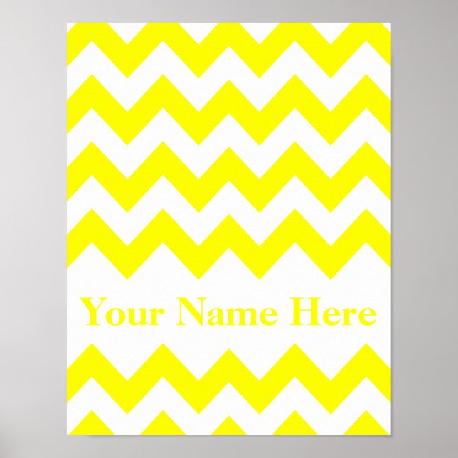 Yellow Bold Chevron with monogram Poster (Front)