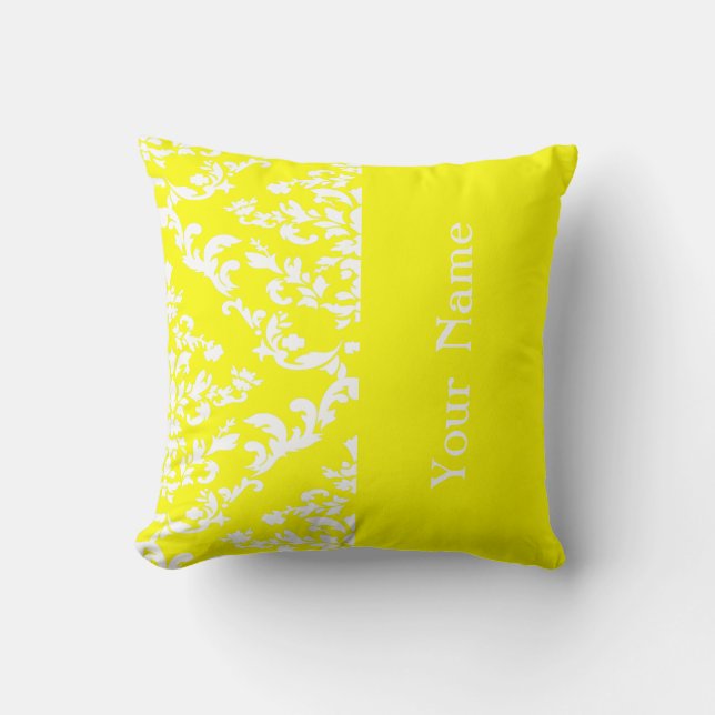 Yellow Bold Damask w/ name @ Emporiomoffa Cushion (Front)