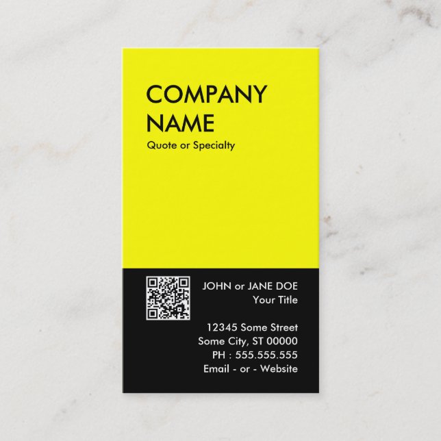 yellow bold design your own QR code Business Card (Front)
