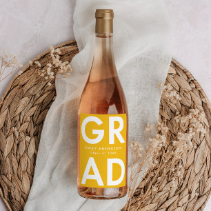 Yellow   Bold Grad Graduation Wine Label