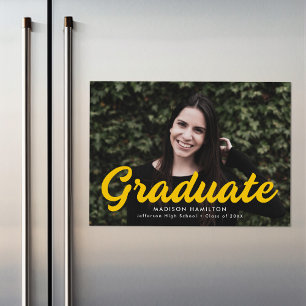 Yellow Bold Script Photo Graduation Announcement