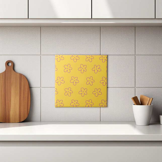 Yellow Bold Y2K Wildflower Vibrant Spring Decor Tile (Yellow Bold Y2K Wildflower Vibrant Spring Decor Ceramic Tile)