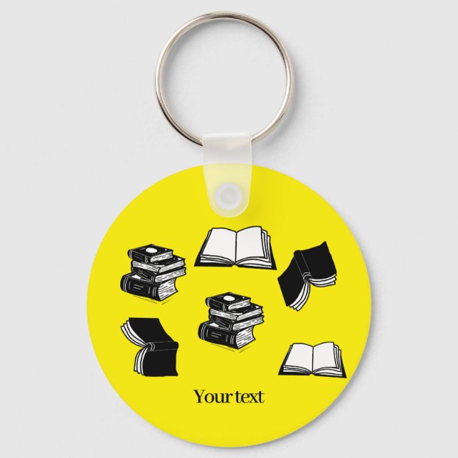 Yellow Bookish Bibliophile Librarian Book Pattern Key Ring (Front)