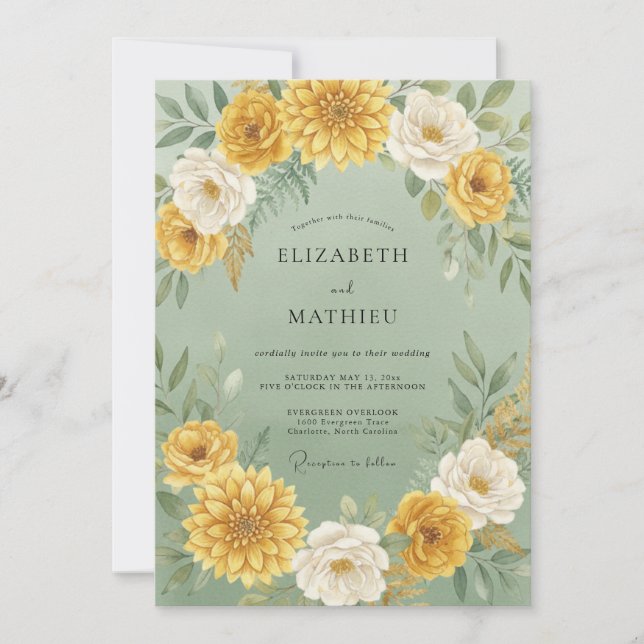 Yellow Botanical Flourish Wedding Invitation (Front)