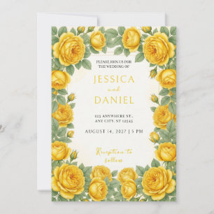 Yellow Botanical Rose Garden Wedding Invitation