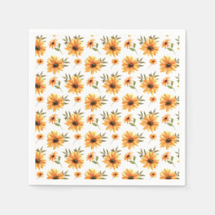 Yellow Botanical Sunflower Greenery Celebration Napkin