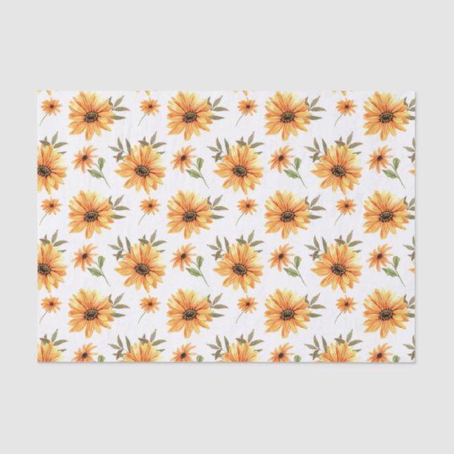 Yellow Botanical Sunflower Greenery Celebration Tissue Paper (Front)