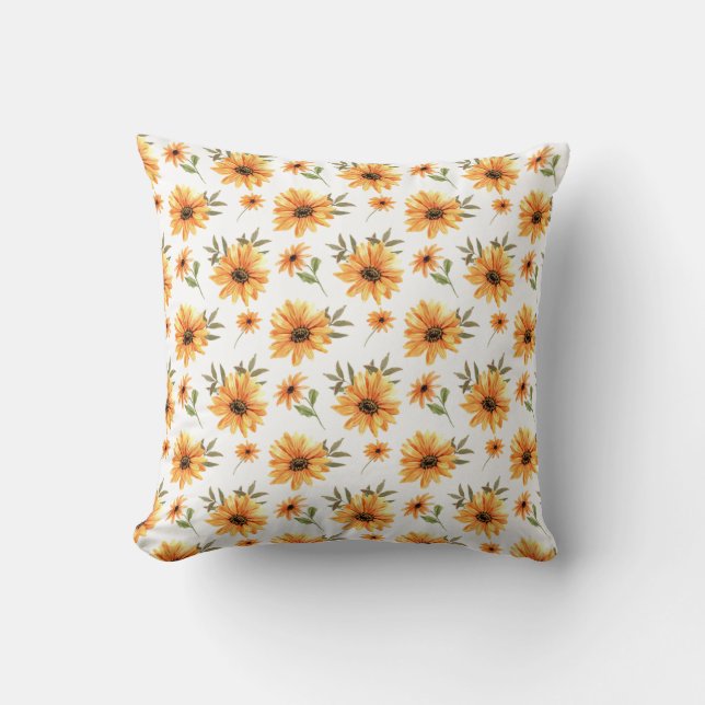 Yellow Botanical Sunflower Greenery Gift Decor Cushion (Front)