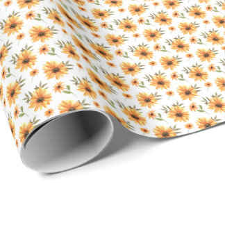 Yellow Botanical Sunflower Greenery Occasion Wrapping Paper