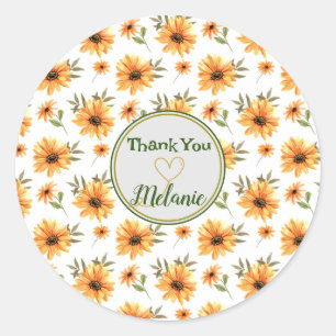Yellow Botanical Sunflower Name Personalised Gift Classic Round Sticker