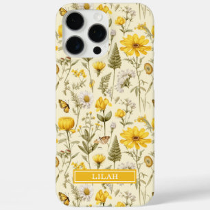Yellow Botanical Watercolor Floral Name iPhone 16 Pro Max Case
