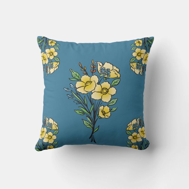 Yellow Bouquet Flowers Throw Pillow (Back)