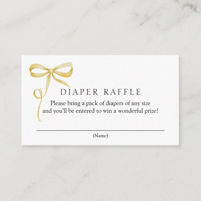 Yellow Bow Diaper Raffle Baby Shower Enclosure Card (Front)