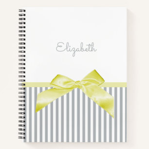 Yellow Bow Grey Stripe Name Notebook
