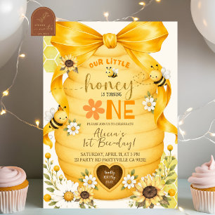 Yellow Bow Honey Bee Birthday Invitation