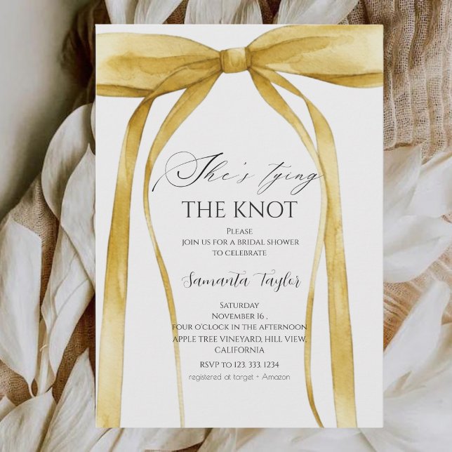 Yellow Bow She's Tying the Knot Bridal Shower Invitation (Creator Uploaded)