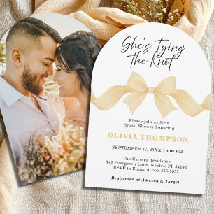 Yellow Bow Shes Tying the Knot Photo Bridal Shower Invitation