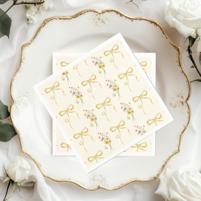 Yellow Bow Summer Wildflowers Baby shower Napkin (Creator Uploaded)