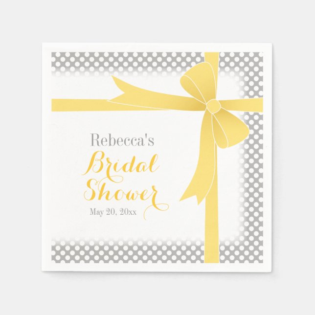 Yellow Bow & White Dots Bridal Shower Napkin (Front)