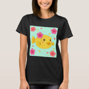 Yellow Boxfish and Hibiscus - Green T-Shirt