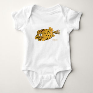 Yellow boxfish cartoon illustration baby bodysuit