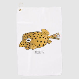 Yellow boxfish cartoon illustration golf towel
