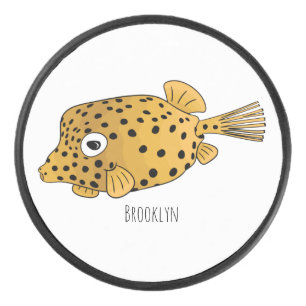 Yellow boxfish cartoon illustration hockey puck