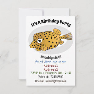 Yellow boxfish cartoon illustration invitation