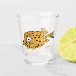 Yellow boxfish cartoon illustration  shot glass