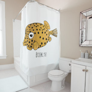 Yellow boxfish cartoon illustration  shower curtain