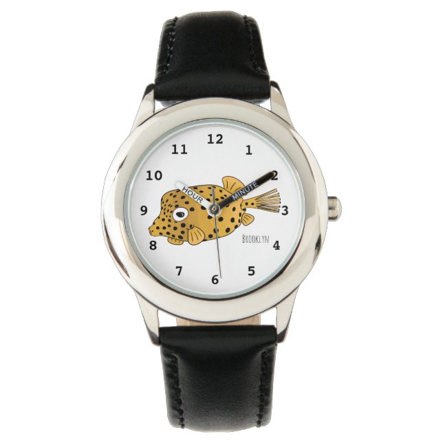 Yellow boxfish cartoon illustration  watch (Front)