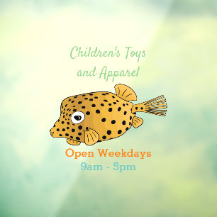 Yellow boxfish cartoon illustration window cling