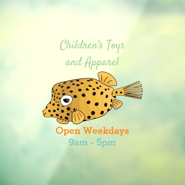 Yellow boxfish cartoon illustration window cling (Sheet 3)