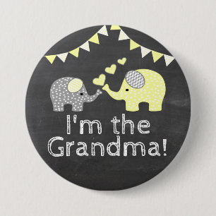 Yellow Boy Elephant Chalkboard     I'm The Grandma 7.5 Cm Round Badge