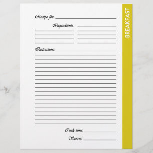 Yellow BREAKFAST 2-sided Recipe Pages