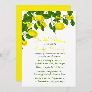 Yellow Bridal Shower  Lemon & Green Watercolor Invitation