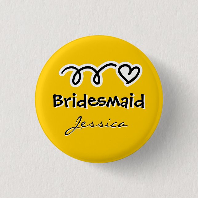Yellow bridesmaid buttons personalized with name (Front)