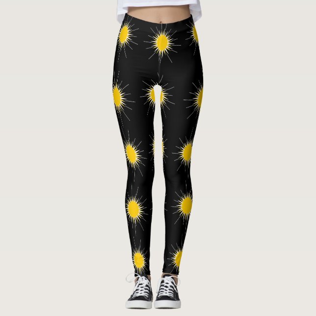 Yellow bright radiant shining sun  leggings (Front)