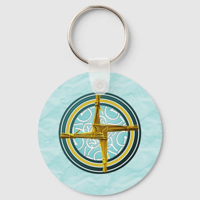 Yellow Brigid's Cross on Blue Key Ring (Front)