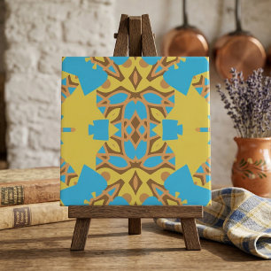 Yellow Brown and Turquoise Ethnic Boho Pattern Tile