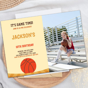 Yellow Brown Basketball Invitations with photo